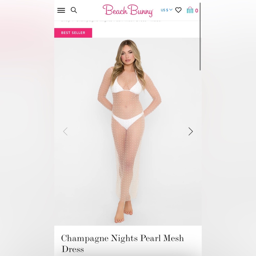 Beach Bunny -Champagne Nights Mesh Dress Size Medium. Never Worn.